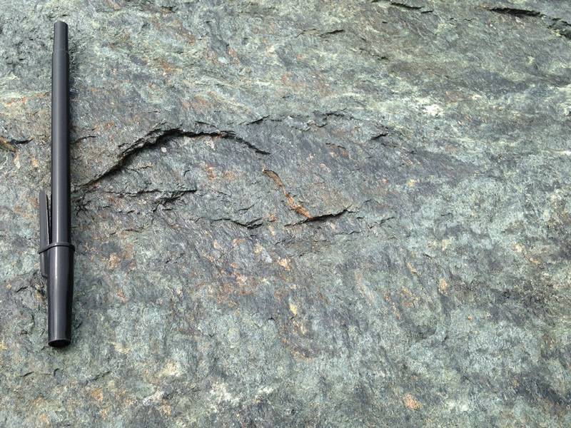 Figure 3: A close-up of the greenstone's surface showing its flat mottled green color. T