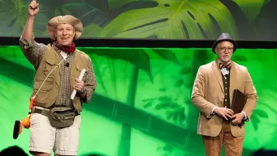 Matt Smith, VP of Development and Strategic Partnerships, left, and President Dr. Scott Ralls perform during the 2025 Wake Tech IGNITE event.