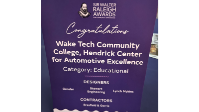 The jury for the Sir Walter Raleigh Awards called the Hendrick Center “a beautiful project” which sets “a great tone for the importance of community college education.”