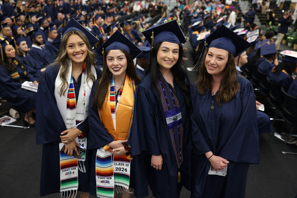 Wake Tech graduates pose for a photo during the Spring 2024 commencement ceremony.
