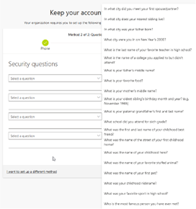 select 4 Security Questions and their answers