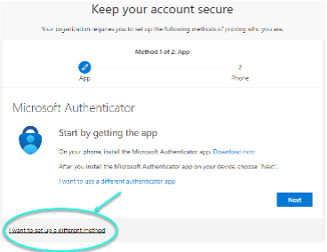 Select “I want to set up a different method” option at the bottom