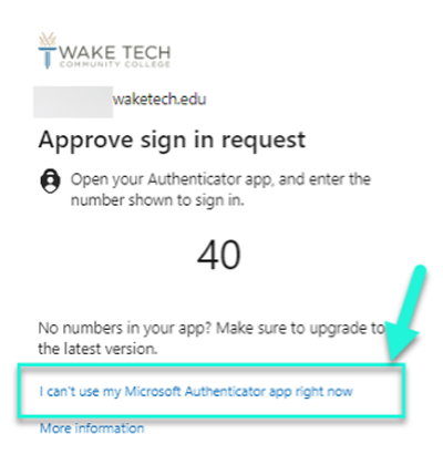 Wake Tech 2-Factor Authentication - I can't use Authenticator app right now