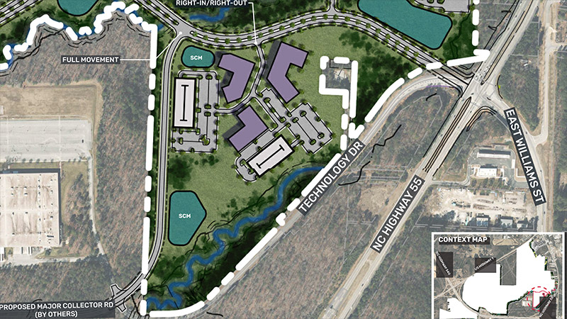 Map showing the layout of the future Western Wake Campus