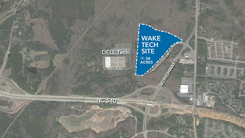 Map showing the location of the future Western Wake Campus