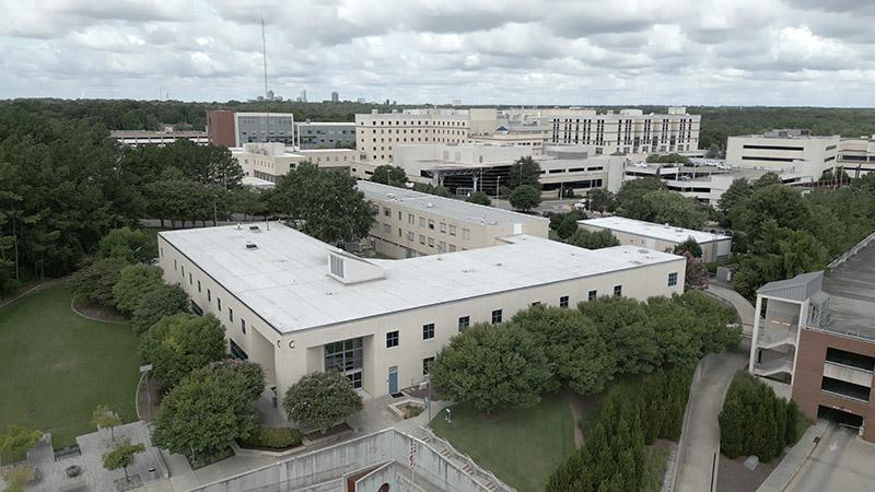 Aerial view of Perry Health Sciences Campus