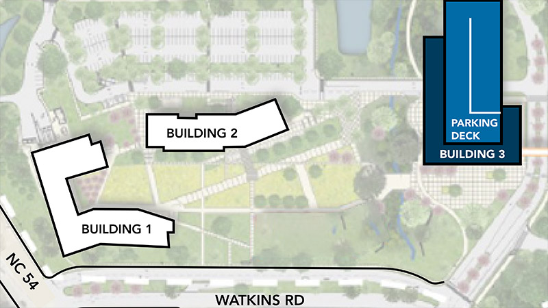 Map showing the layout of an expanded RTP Campus