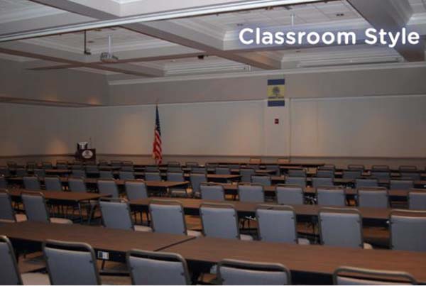 Classroom-style setup for the Conference Center on Southern Wake Campus