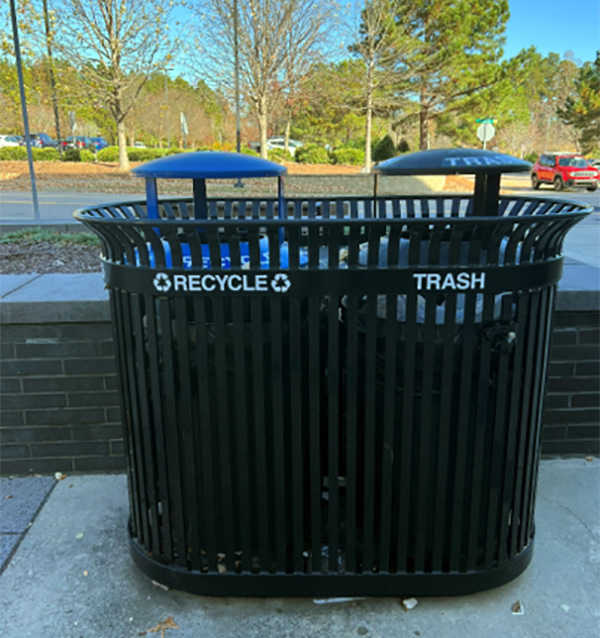 paired recycling and trash bins