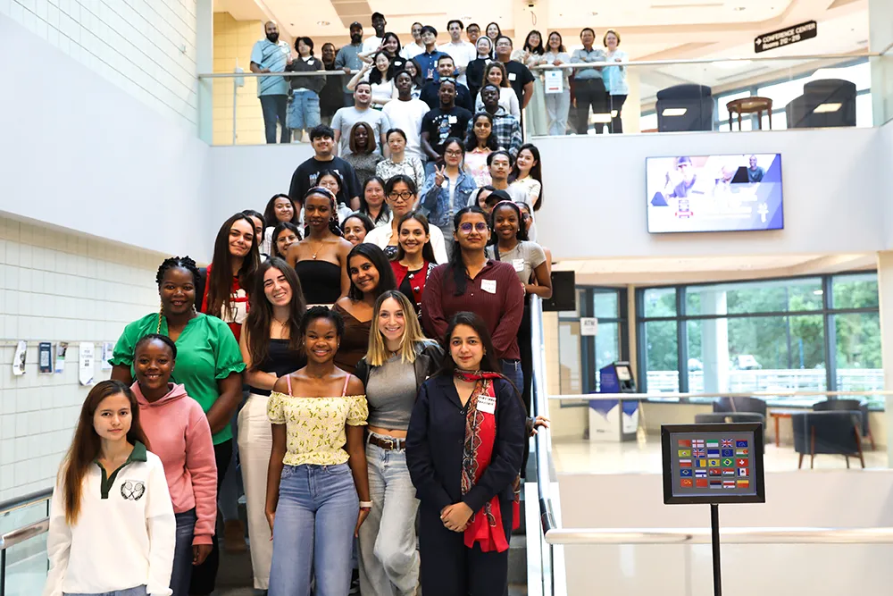 Dozens of international students attend an orientation before starting classes at Wake Tech