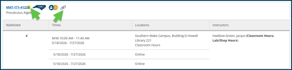 Image of prerequisite course listing in Self-Service