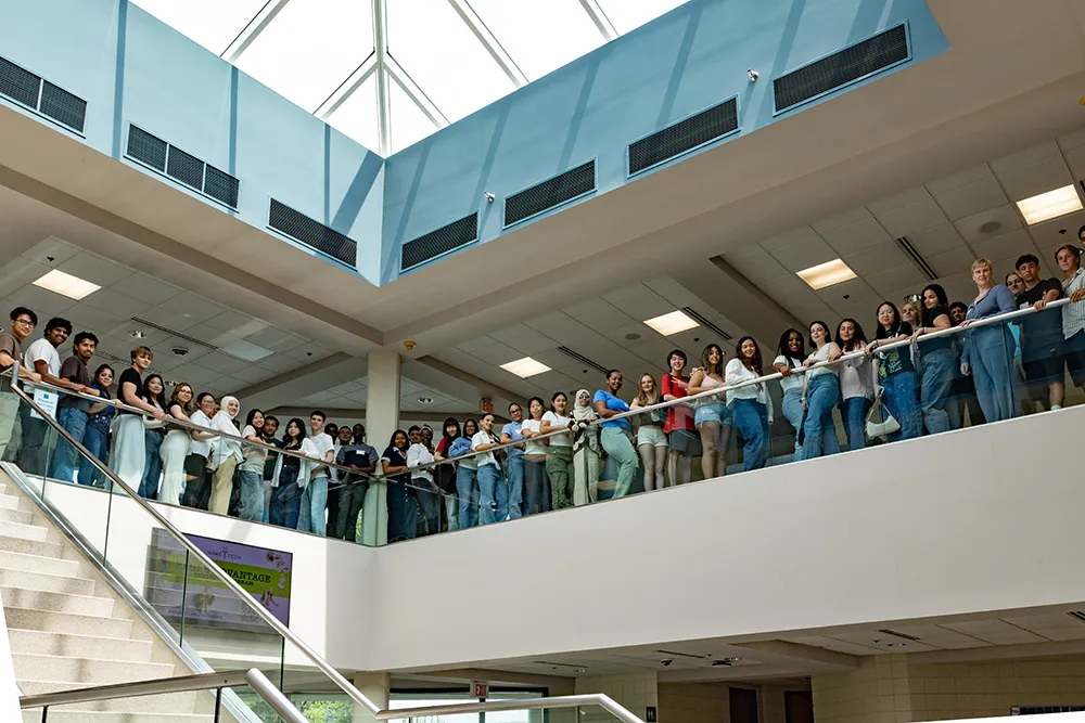 Dozens of international students attend an orientation before starting classes at Wake Tech