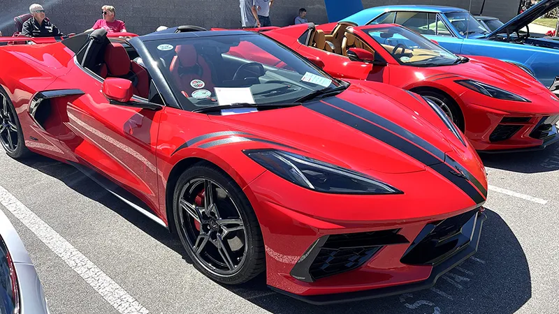 A red Corvette on display at the annual car show