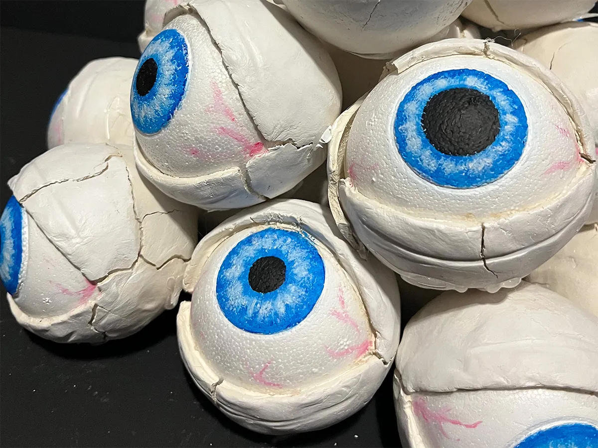 Art exhibit of eyeballs made from styrofoam balls