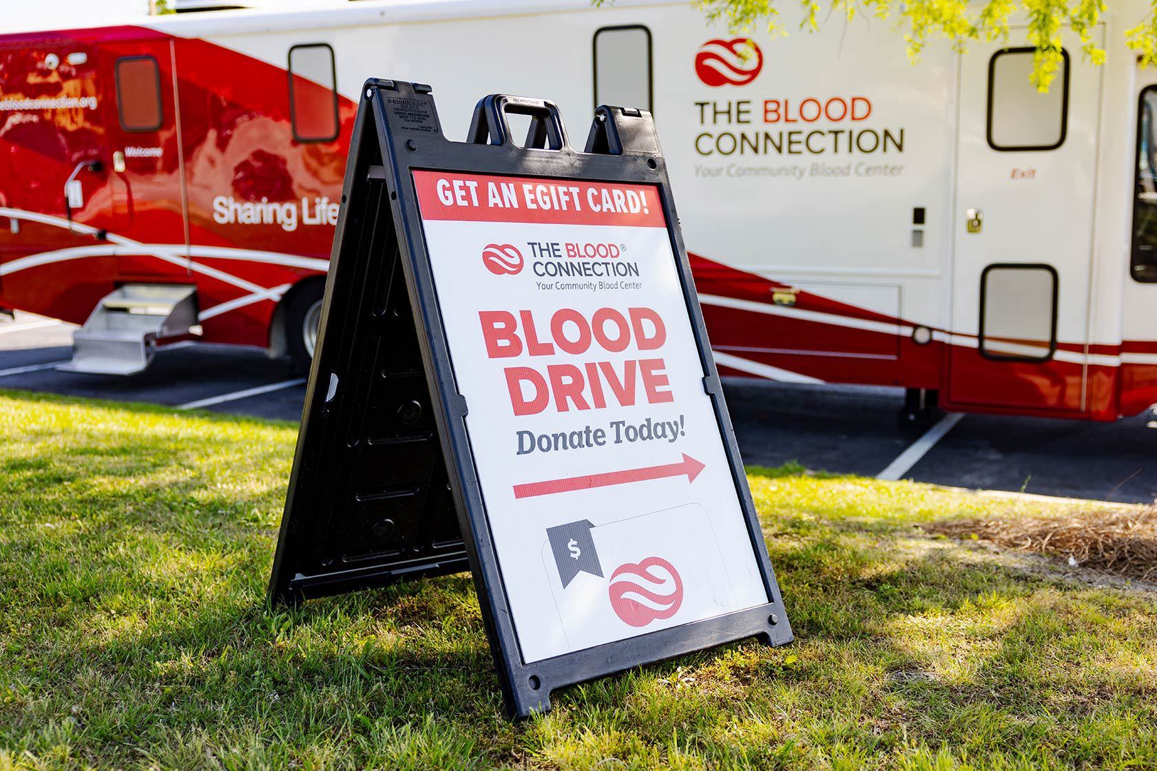 Blood Connection blood drive sign