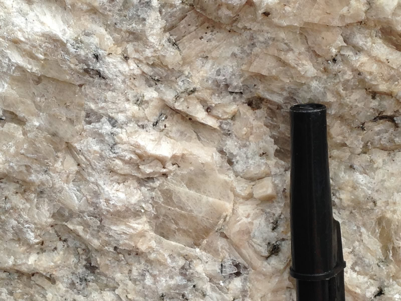 Figure 6: An close-up of the pegmatite showing the large sizes of some of these minerals.