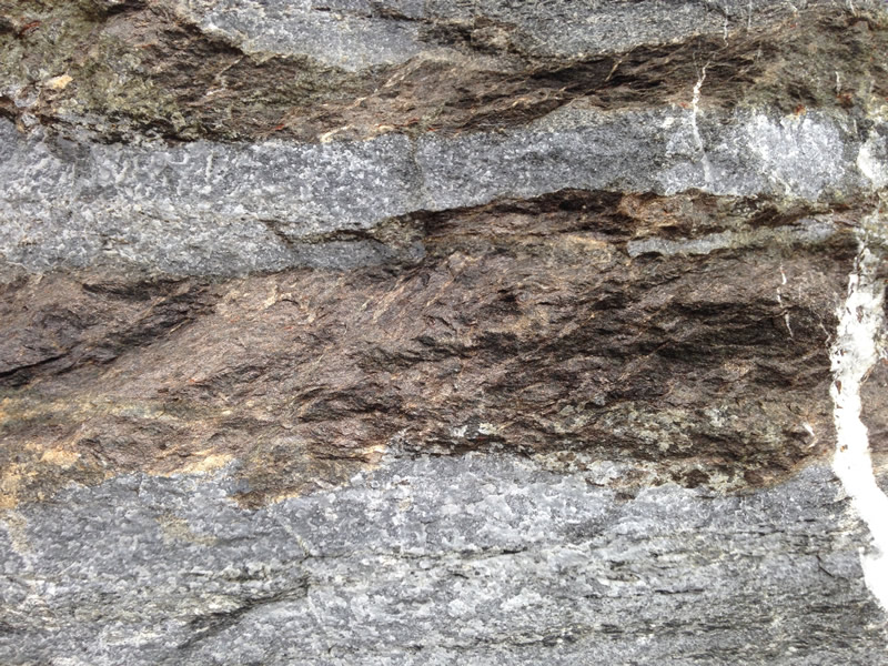 Figure 3: Close-up of the marble showing bands of light gray marble and bands of slate