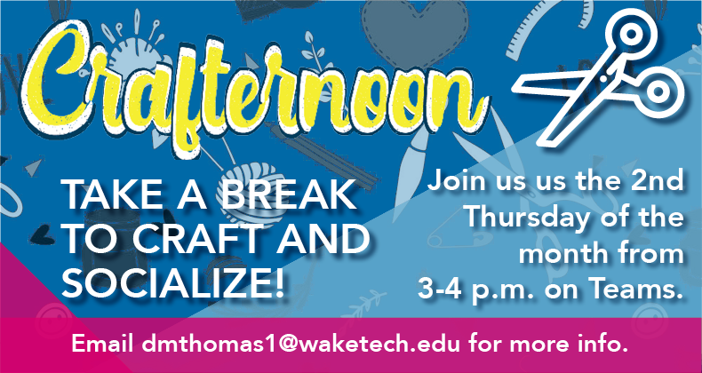 Image or scissors for crafting events every second Thursdays of the month.