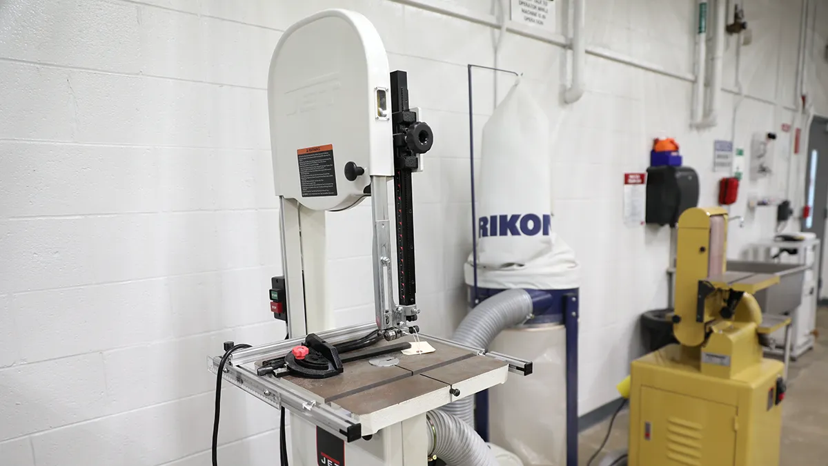 A bandsaw in the makerspace on Southern Wake Campus