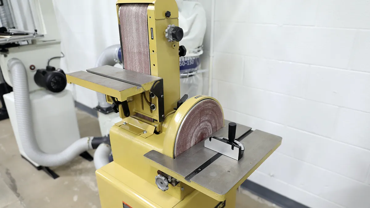 A belt sander in the makerspace on Southern Wake Campus