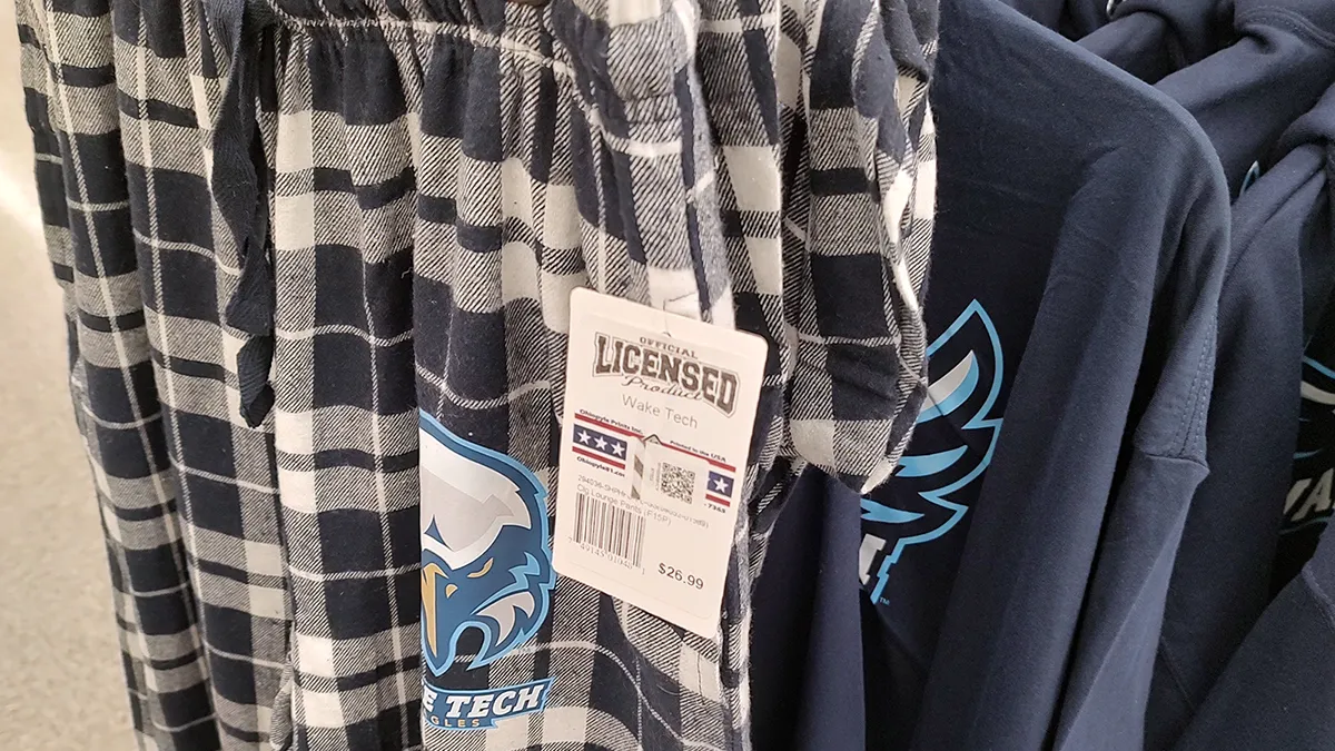 Wake Tech branded apparel in a retail store.