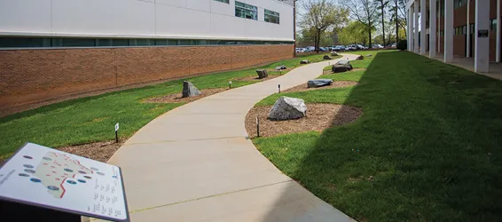 Different types of rocks mark the Outdoor Geology Lab on Southern Wake Campus.