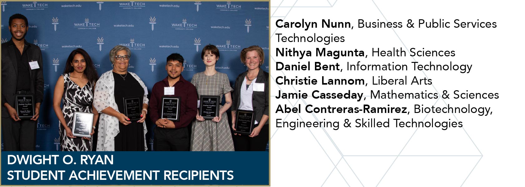 Wake Tech Excellence Awards - Student Achievement Recipients