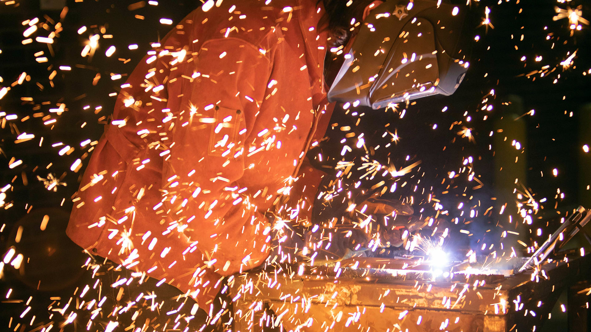 Sparks flying during welding class