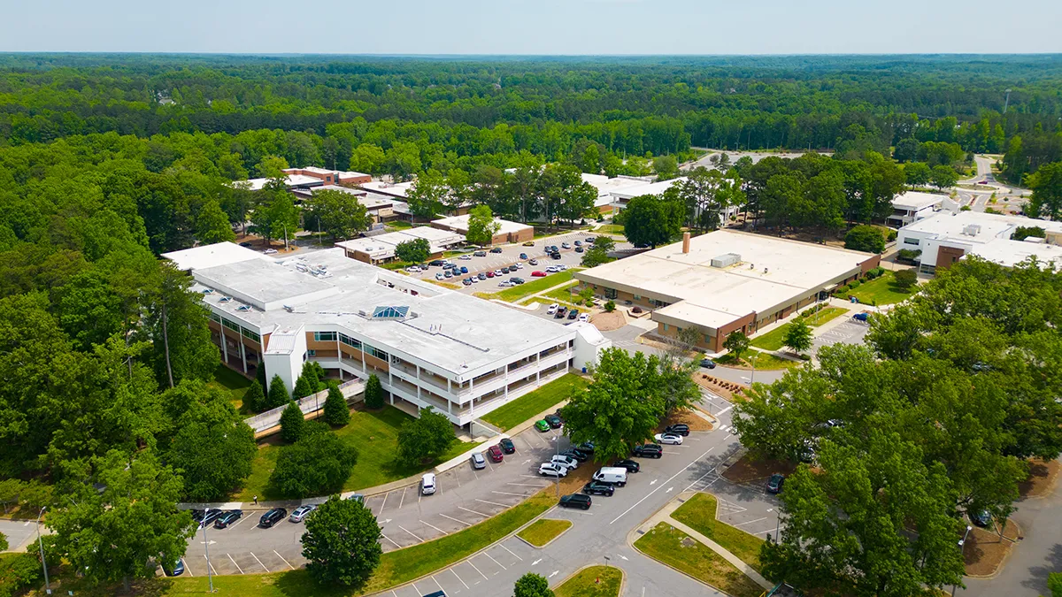Aerial view of Building L on Southern Wake Campus
