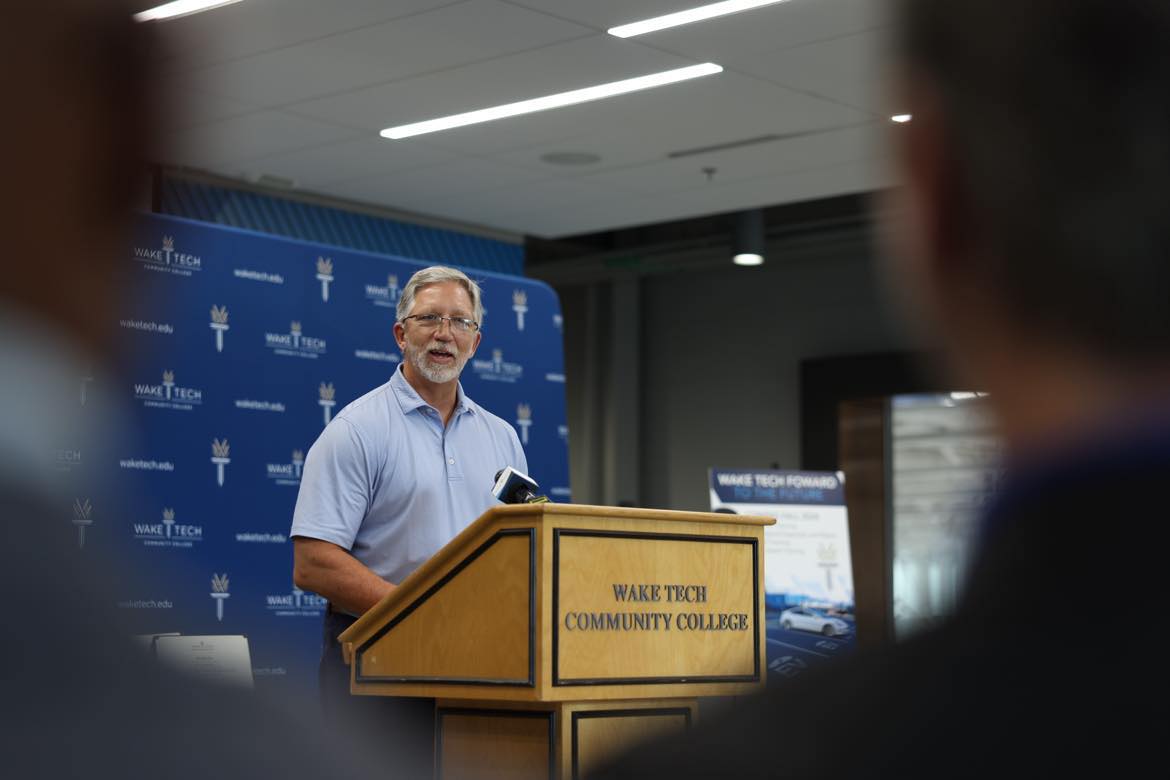 Dr. Scott Ralls, Wake Tech President, speaks about the need for skilled EV charging station technicians.