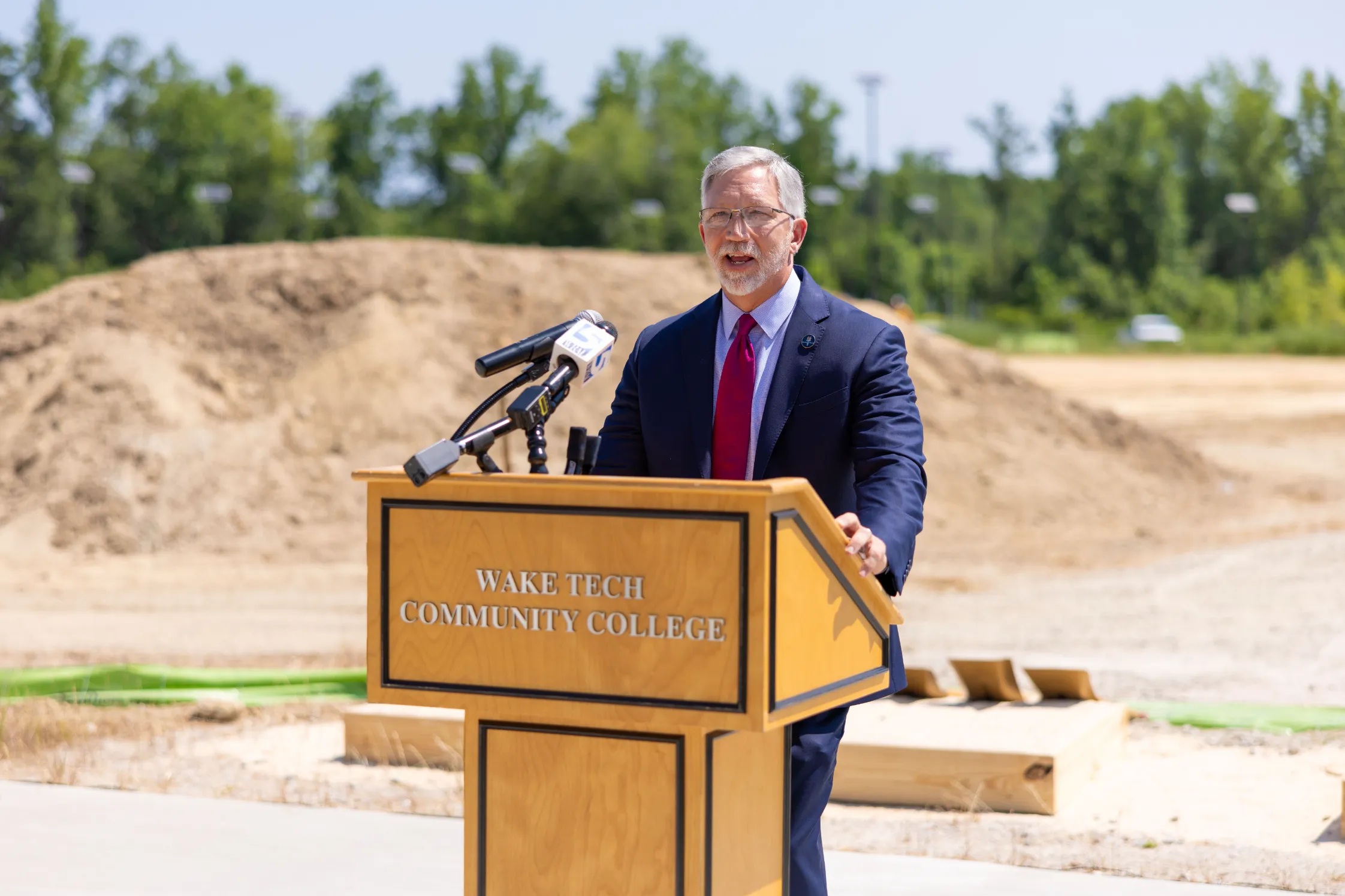 Dr. Scott Ralls, Wake Tech President, speaks at the groundbreaking ceremony for the Advanced Technology Center at Wake Tech East.