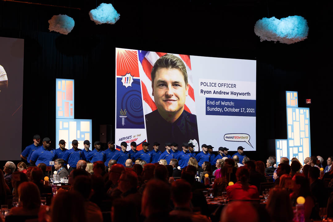 Wake Tech Ignite honors BLET graduate and fallen Knightdale police officer Ryan Hayworth.