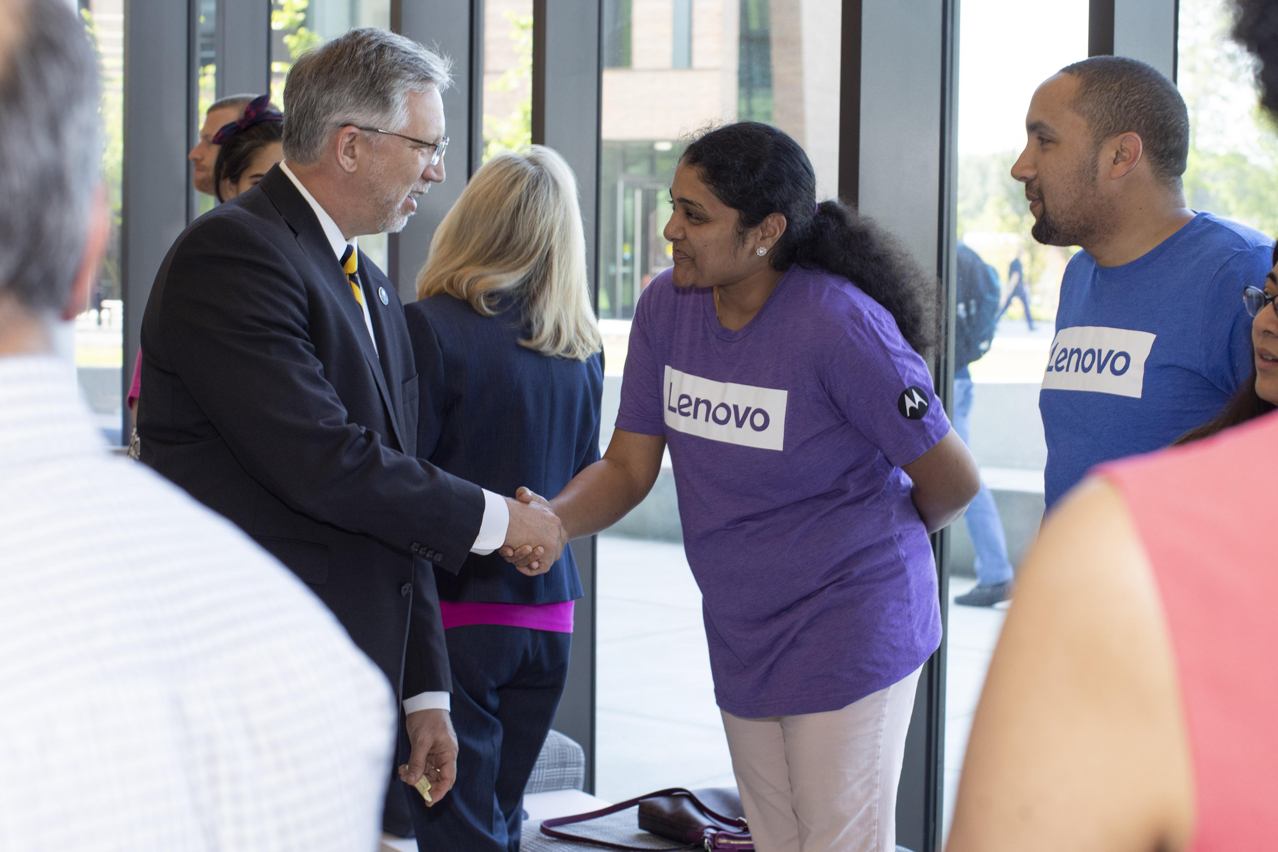 The lobby of the first building at Wake Tech’s RTP Campus will now be known as the Lenovo Grand Lobby.
