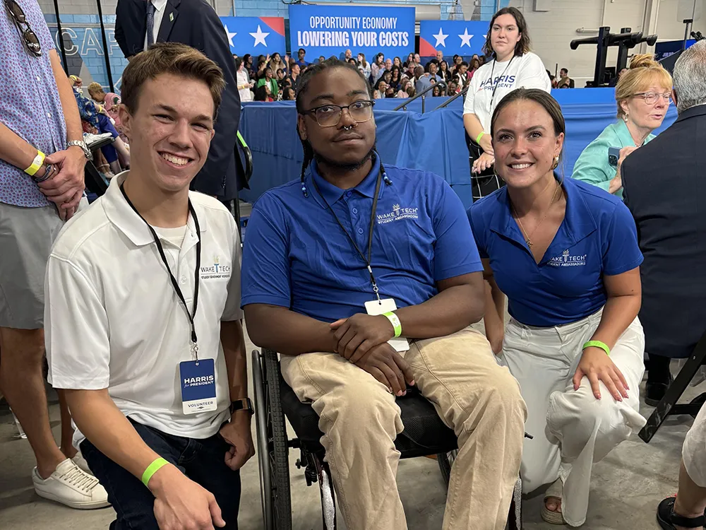 Silas Johnson, Cheval Batts and Teniel De Lucia served as ushers for Vice President Kamala Harris' visit to Wake Tech.
