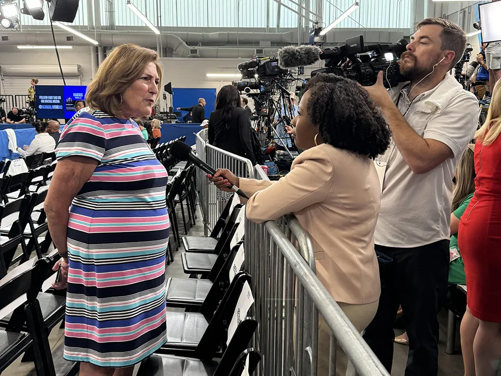 Dozens of reporters covered Vice President Kamala Harris' visit to Wake Tech.