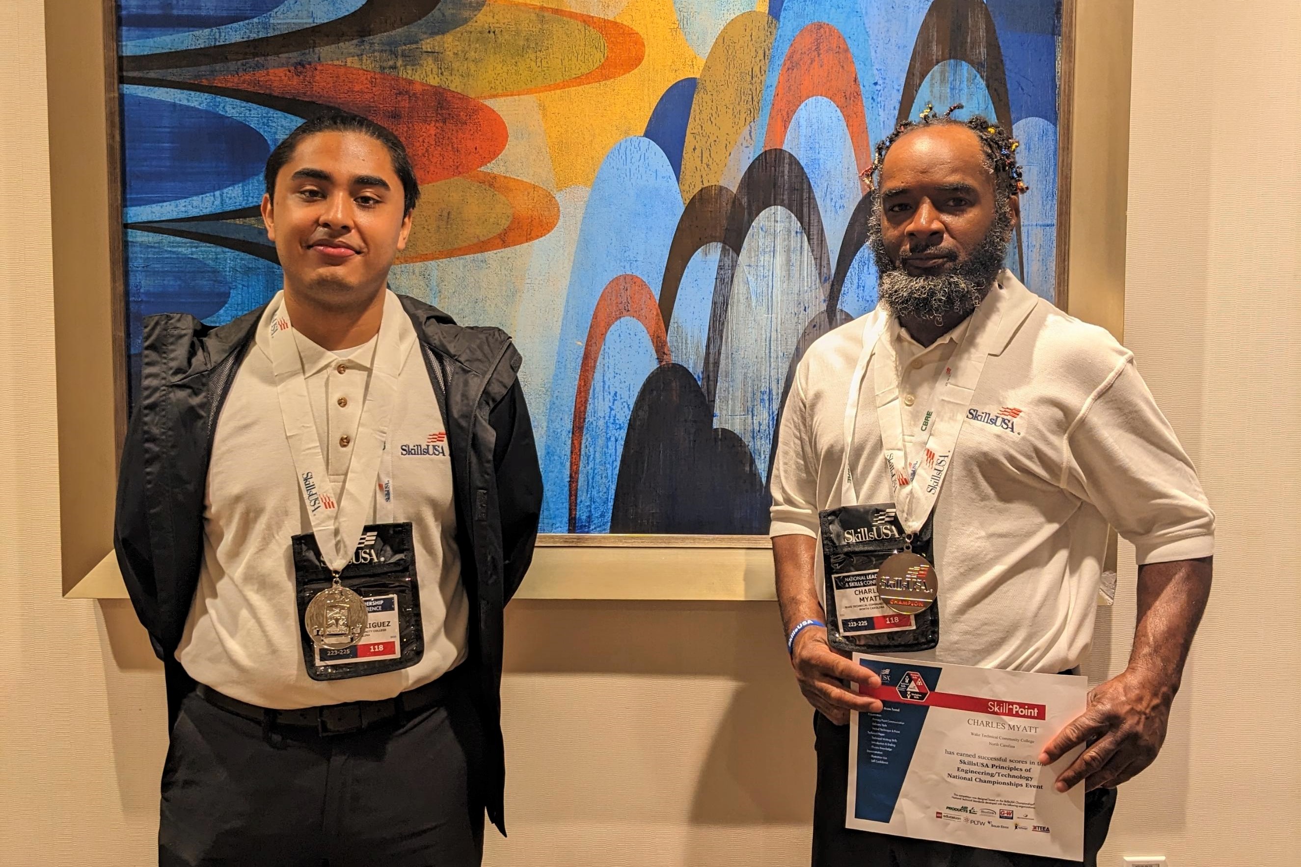 Wake Tech students Oscar Avina-Rodriguez, left, and Charles Myatt