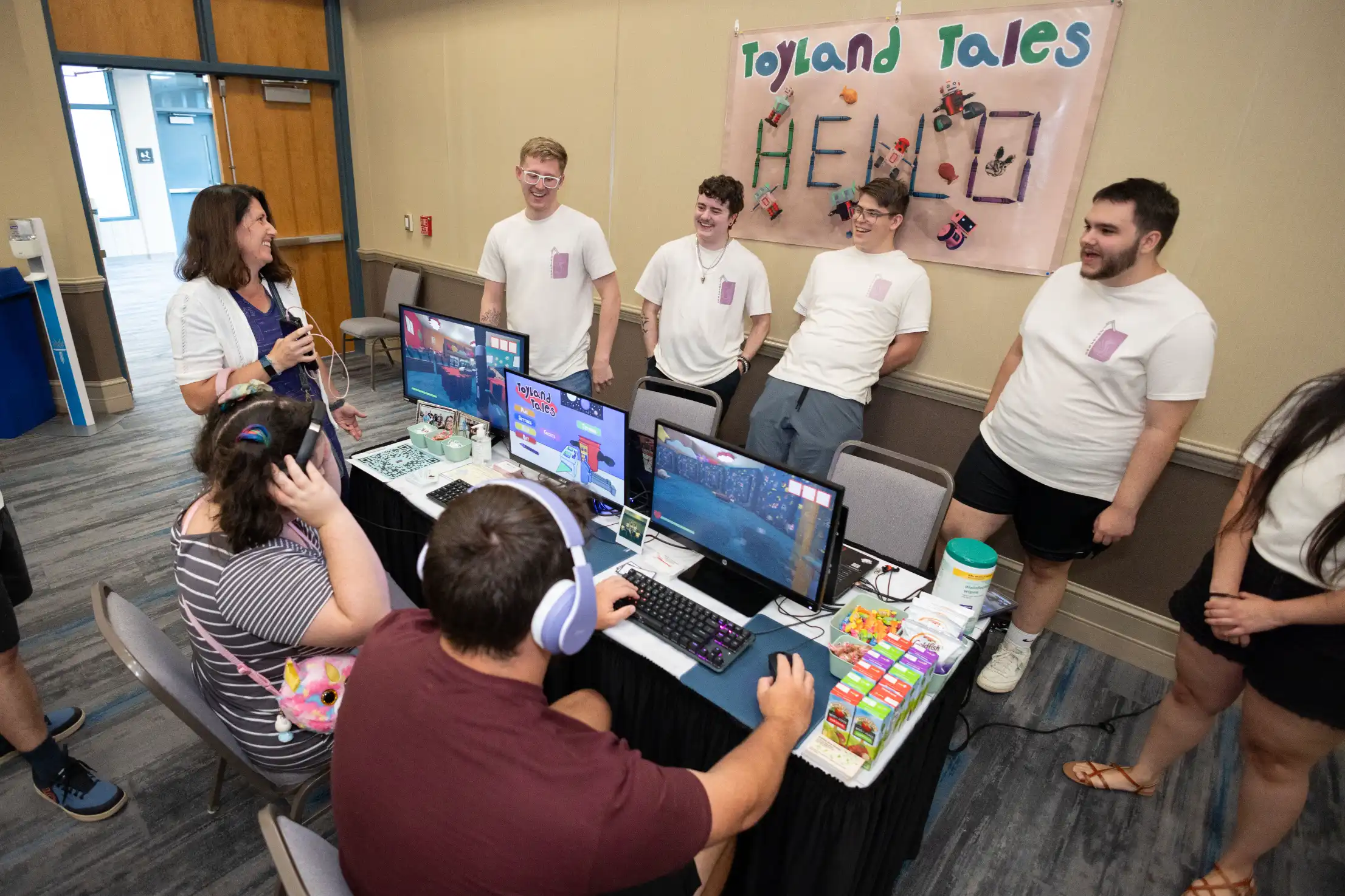 Wake Tech students tell people how the created an original video game during the  Simulation and Game Development program's annual student showcase.