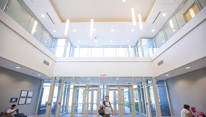 Building F opened in 2015, and serves as the heart of the rapidly expanding campus.