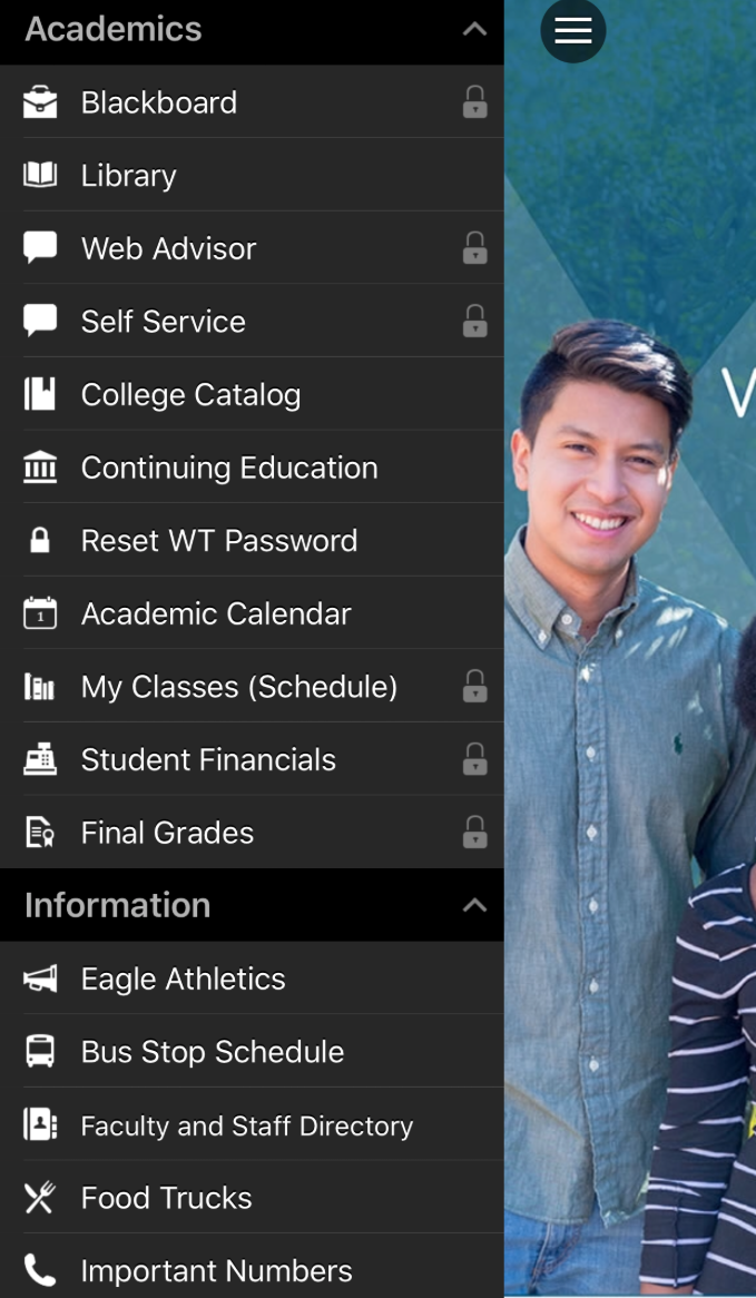 Easy navigation menu for student success.