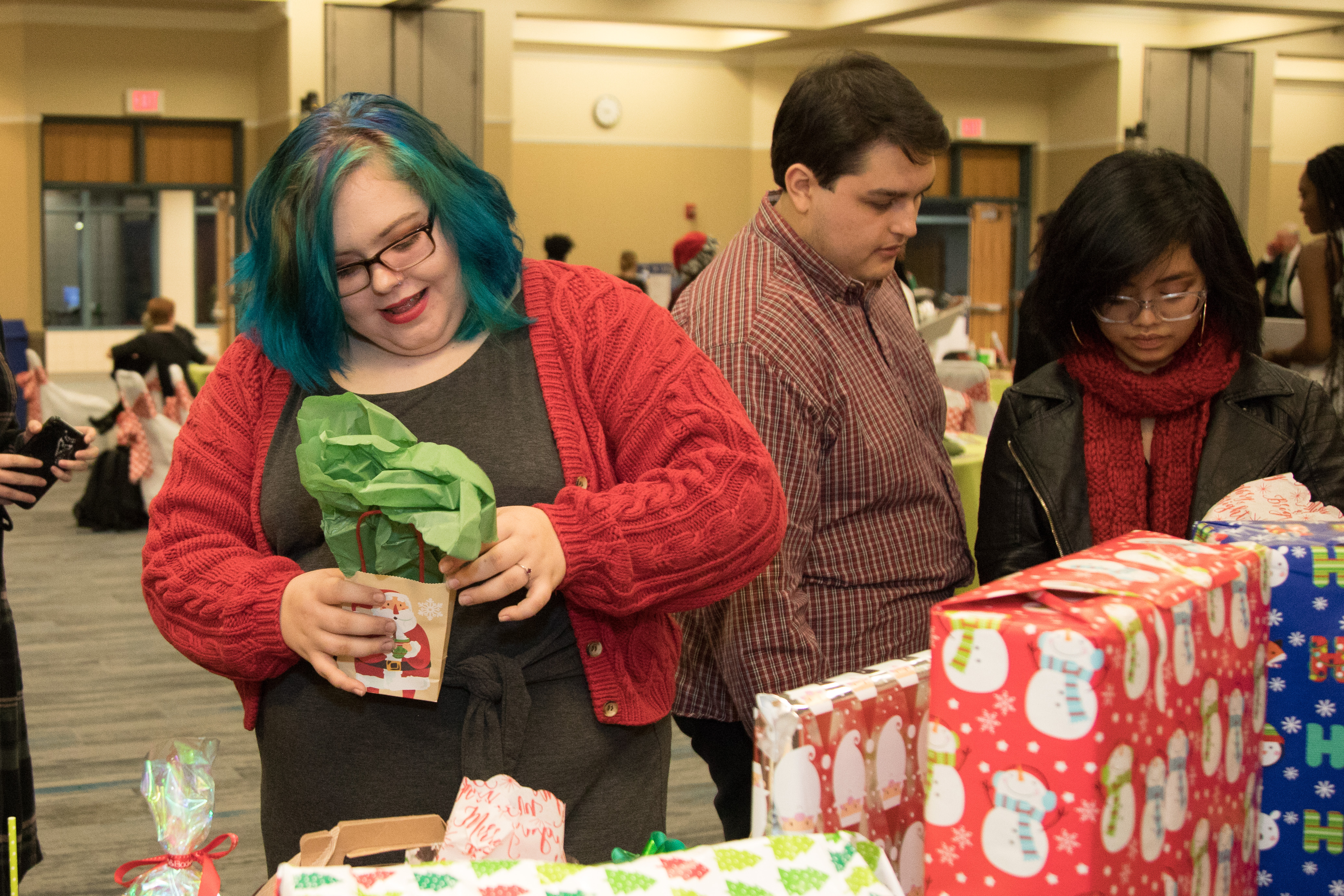 Student opening gifts 