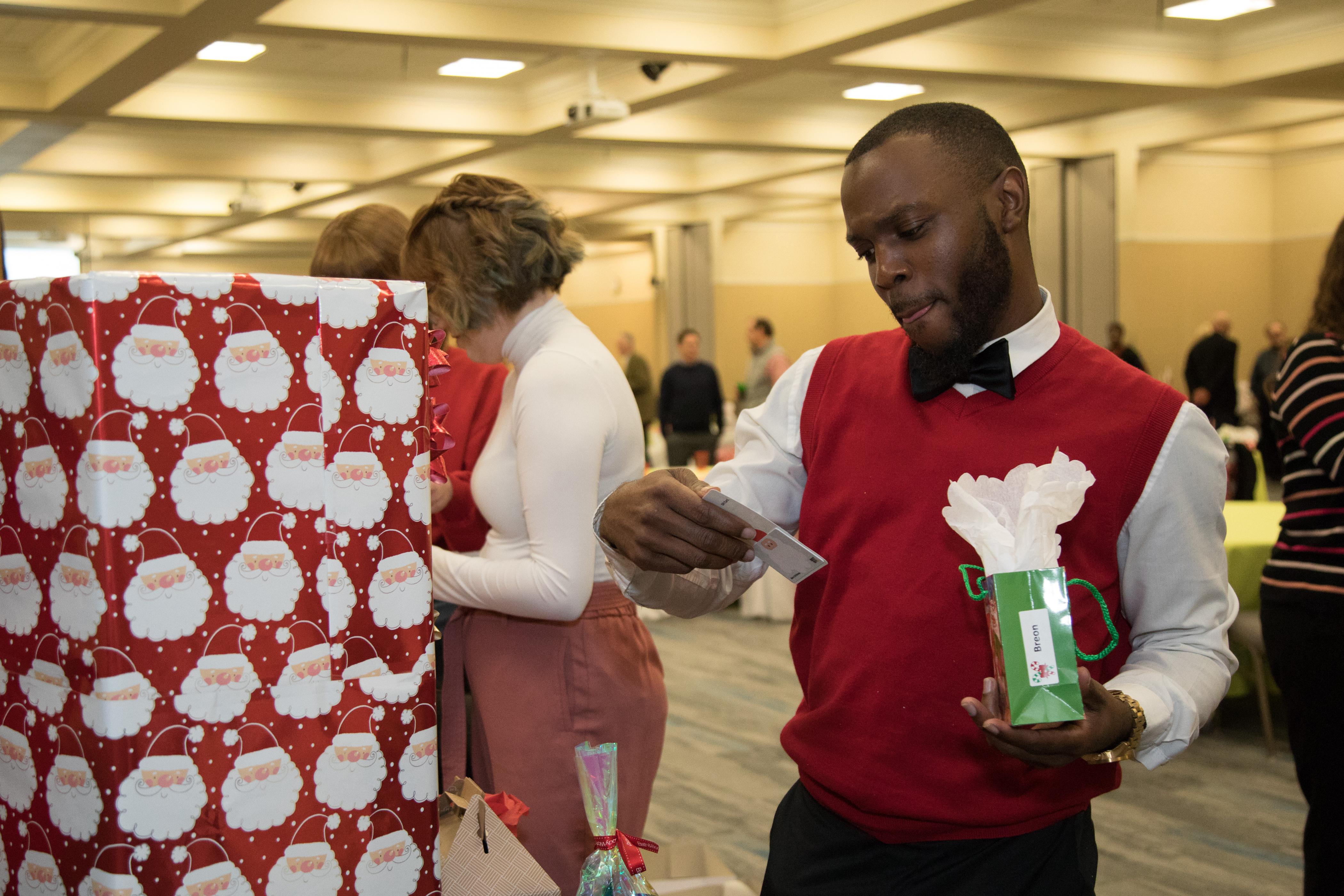 Student opening gifts 