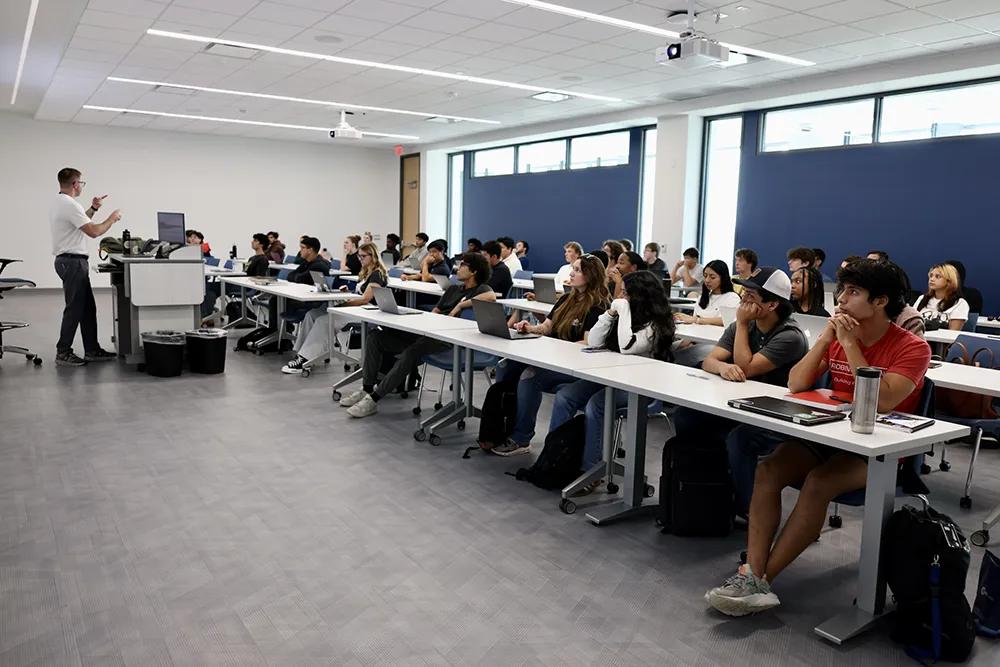 Wake Tech students sit in a classroom on the first day of the 2024-25 academic year.