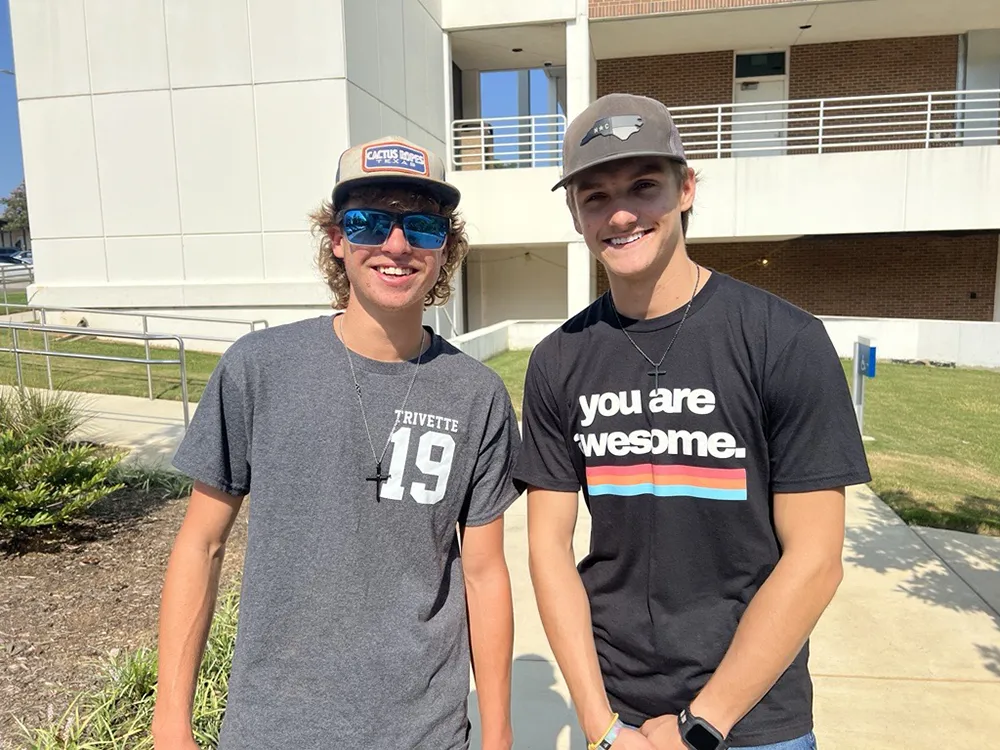 Two Wake Tech students celebrate the first day of the 2024-25 academic year.