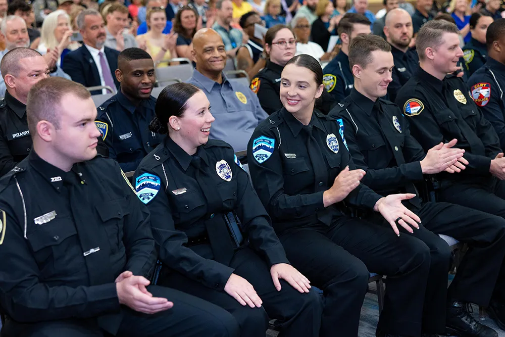 Fifteen cadets graduated from Wake Tech's Basic Law Enforcement Training Academy on May 20, 2025. (Court Johnson/Wake Tech)