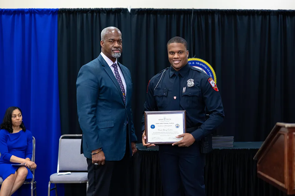 David Curtiss was class sergeant for the group of cadets that graduated from the Wake Tech Basic Law Enforcement Training Academy on May 20, 2025. (Court Johnson/Wake Tech)