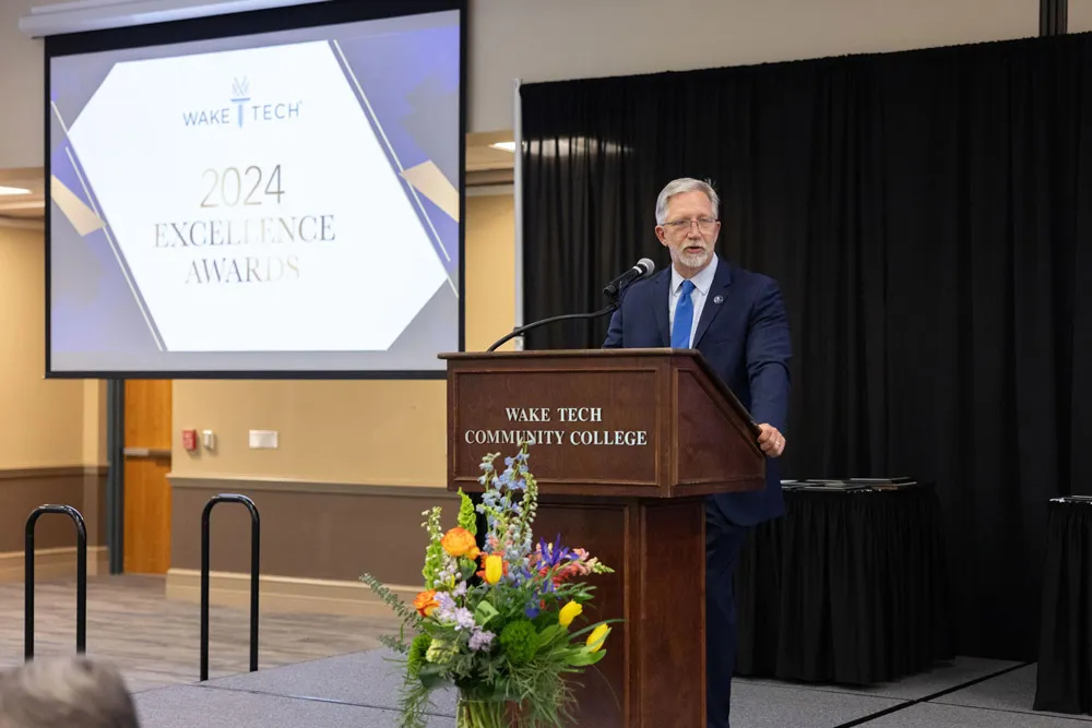 Dr. Scott Ralls, Wake Tech President, speaks at the Excellence Awards ceremony