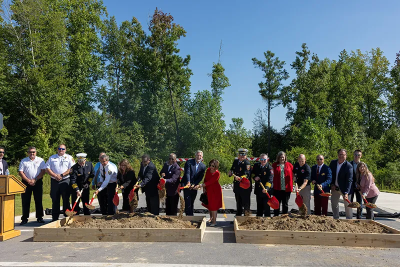Wake Tech officials and area fire department chiefs breaks ground on the Advanced Fire and Rescue Training Complex at Wake Tech East.