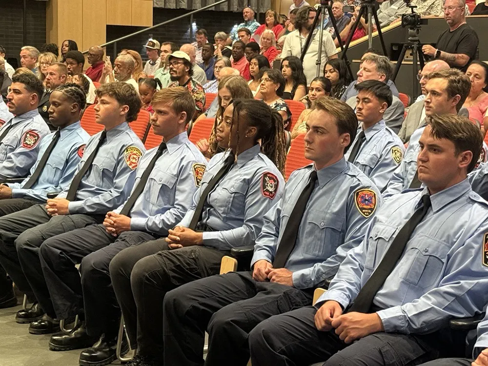 Twenty cadets graduated from the Career in a Year Fire Academy, a partnership between Wake Tech and Wake County, on June 18, 2025.
