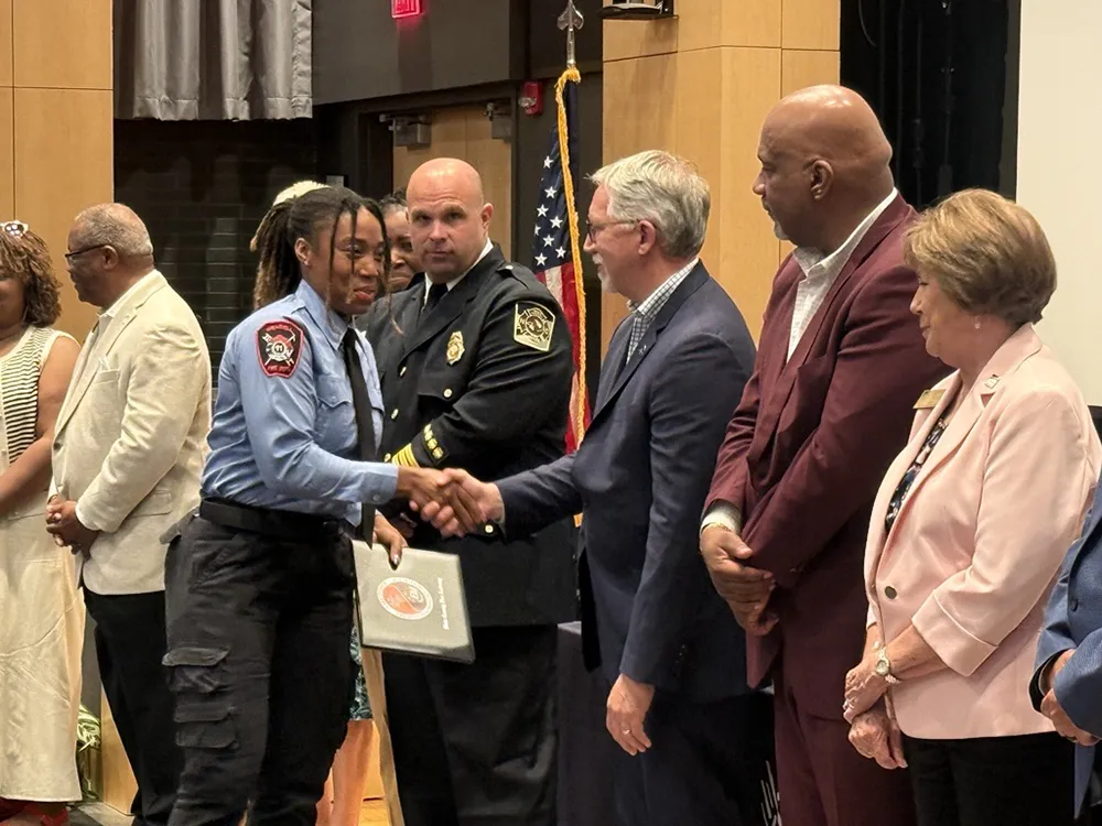 Twenty cadets graduated from the Career in a Year Fire Academy, a partnership between Wake Tech and Wake County, on June 18, 2025.