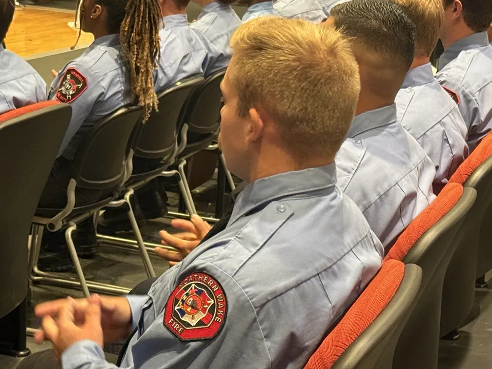 Twenty cadets graduated from the Career in a Year Fire Academy, a partnership between Wake Tech and Wake County, on June 18, 2025.